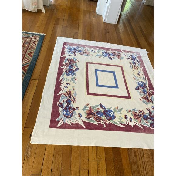 Vintage Floral Tablecloth Iris Pedigree By Thomaston Mills MCM Cotton 1960s - Picture 3 of 11